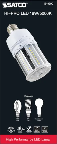 Miniatura 6 de Satco Bombilla LED de mazorca de maíz de 18 W, repuesto HID para iluminación de garaje y comercial, luz diurna de 5000 K, base E26, derivación