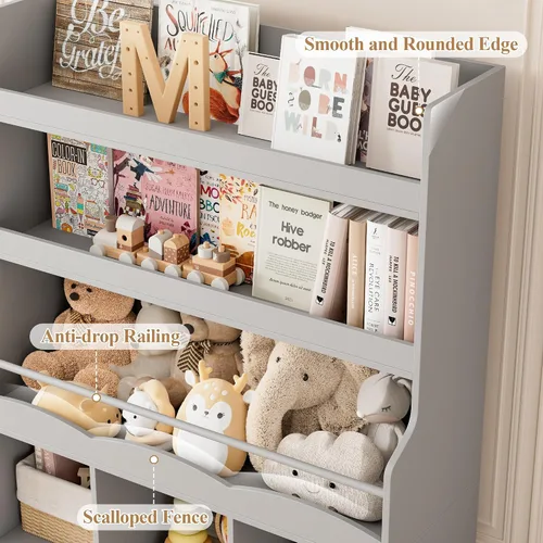 Miniatura 5 de HITHOS Estantería infantil de 55.3 pulgadas de alto con organizador de almacenamiento de juguetes, estante alto para libros con 3 contenedores Verde