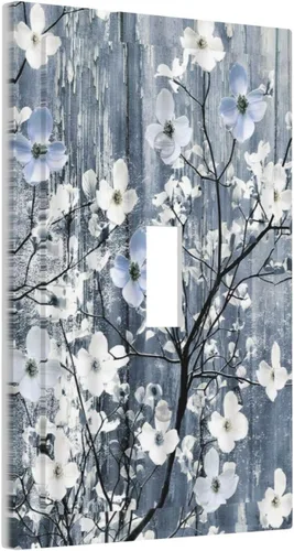 Miniatura 113 de Cubierta de interruptor de luz de 3 cuadrillas con diseño de flores azules púrpuras, cubierta de placa de pared de triple palanca, arbustos florales