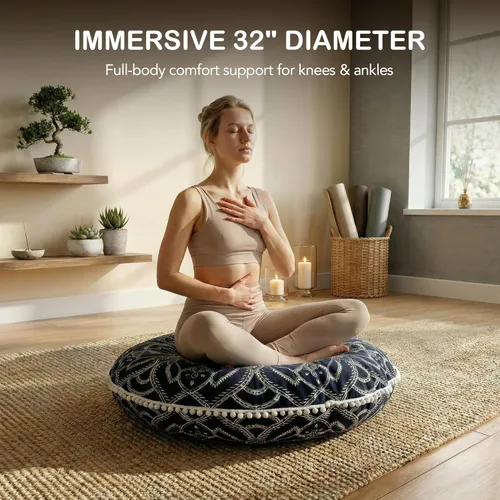 Miniatura 4 de Codi Cojín de meditación para adultos, almohada de suelo grande de 32 pulgadas con espuma viscoelástica triturada de apoyo, zabutón redondo