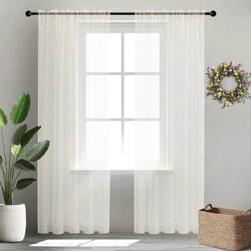 Miniatura 17 de XTMYI Cortinas negras de 48 pulgadas de largo para dormitorio, juego de 2 paneles, bolsillo para cortinero, cortinas de encaje transparentes