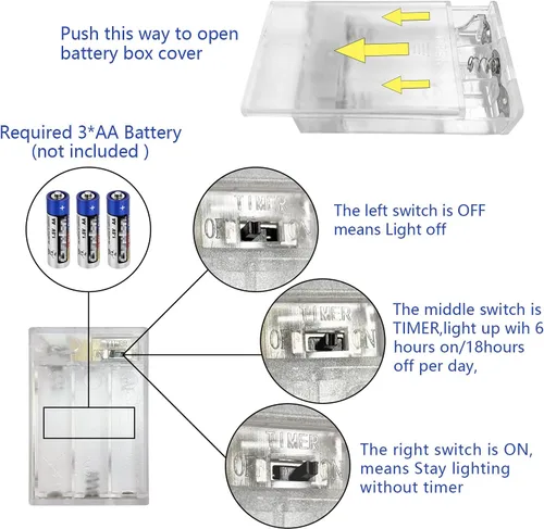 Miniatura 7 de Juego de 2 mini luces LED de hadas para interiores con temporizador, 6 horas encendidas/18 horas apagadas para decoración de bodas, fiestas