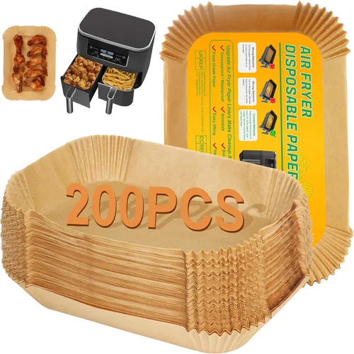 Miniatura 7 de BYKITCHEN Forros para freidora de aire Ninja Dual Air Freider, juego de 120, forros rectangulares desechables para freidora de aire compatibles