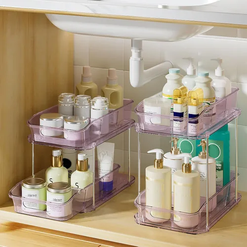 Miniatura 19 de Delamu Organizadores y almacenamiento de 2 niveles para debajo del fregadero, organizadores de gabinete de baño apilables multiusos, organización