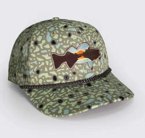 Miniatura 29 de Paramount Outdoors Sombrero de pesca de trucha al atardecer, diseño de silueta de pez de montaña, sombrero para exteriores con cómodo Snapback