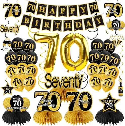 Miniatura 8 de Turypaty Kit de 36 decoraciones de cumpleaños número 80 para hombres y mujeres, globos de feliz cumpleaños de 80 años, globos de panal de abeja, Oro