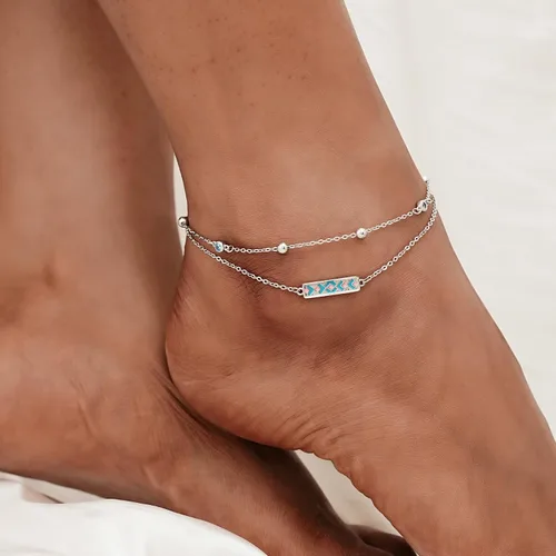 Miniatura 89 de CHIC & ARTSY Tobilleras delicadas de plata de ley S925 para verano, pulsera de tobillo ajustable multicapa para playa, joyería de pie para mujer