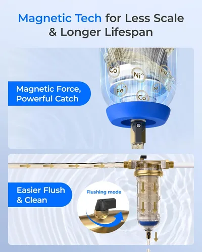 Miniatura 9 de Waterdrop Mega Filtro de sedimento giratorio, sistema de filtro de agua reutilizable actualizado para toda la casa con retrolavado para agua