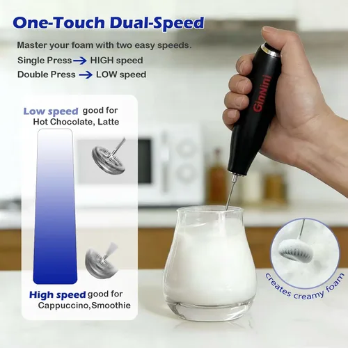 Miniatura 2 de Espumador de leche de mano y bandeja de goteo, funciona con pilas, sin salpicaduras Máquina de espuma, apagado automático, batidor de acero