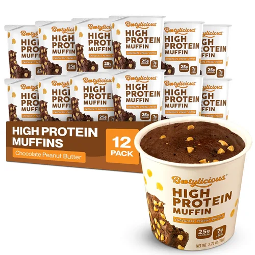 Bootylicious Muffin alto en proteínas | 0.88 oz de proteína, 0.7 onzas de carbohidratos netos, taza de 2.32-2.75 onzas, paquete de 12 (mantequilla
