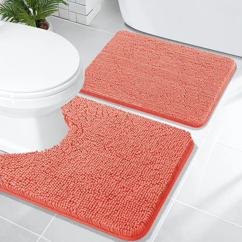 Miniatura 30 de OLANLY Juego de alfombras de baño de 2 piezas, alfombras de baño de chenilla suave y absorbente y alfombra de contorno en forma de U para inodoro