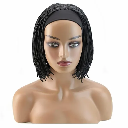 Miniatura 5 de Peluca trenzada de caja sintética corta estilo Bob, peluca trenzada con flequillo, peluca trenzada Cornrow para mujeres negras (12 pulgadas, 1BH30#)