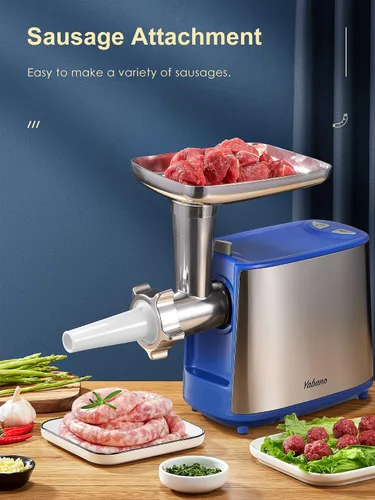 Miniatura 6 de Picadora de carne eléctrica, picadora de carne de alta resistencia, máquina de embutir salchichas, picadora de alimentos con kit de salchichas y Azul