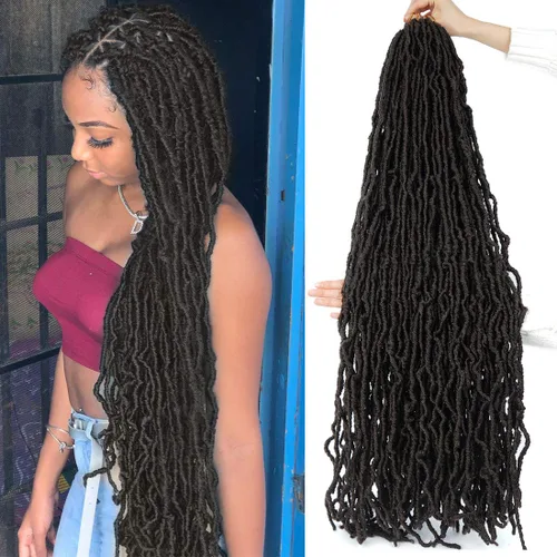Miniatura 30 de Youngther Cabello sintético de ganchillo de 24 pulgadas, 6 unidades, 84 soportes, extensibles, cabello de ganchillo suave de diosa, cabello 1b