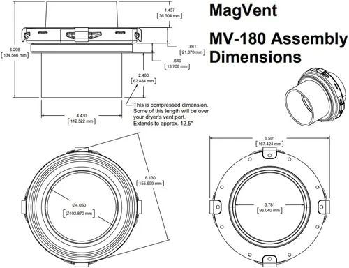 Miniatura 6 de MagVent MV-180 Acoplamiento magnético de ventilación para secadora (plata)