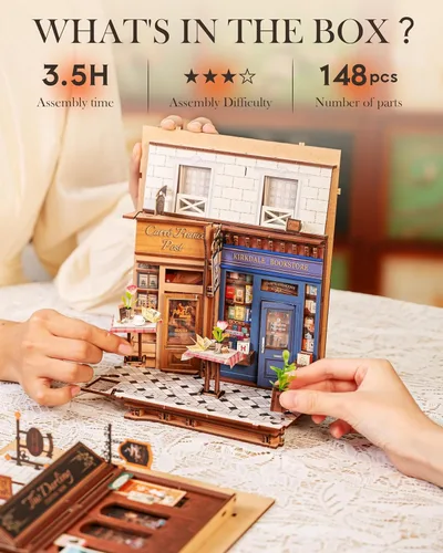 Miniatura 7 de Rolife - Kits de manualidades para rincón de lectura DIY para adultos, kit de casa de muñecas en miniatura, rompecabezas de madera 3D, estantes