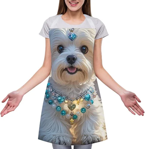 Miniatura 3 de Delantal personalizado para perro maltés adulto, delantal de cocina para mujer y hombre, delantal ajustable con bolsillo para hornear, hacer