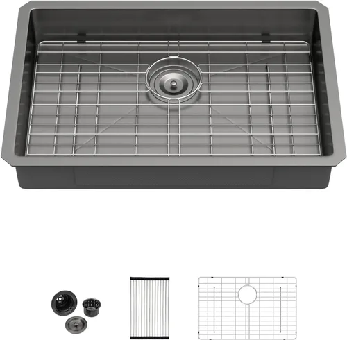 Miniatura 37 de Kichae fregadero de cocina bajo encimera de 32 pulgadas, de un solo tazón, de acero inoxidable, calibre 16, de esquina redonda, hecho a mano