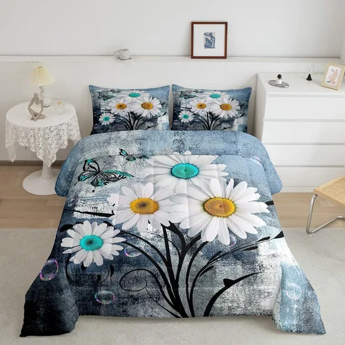 Miniatura 16 de Erosebridal Juego de ropa de cama turquesa tamaño individual para niños y niños, color verde azulado y gris degradado para niñas y adultos, relleno