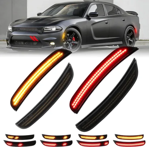 Miniatura 8 de luces LED blancas de señalización lateral para Dodge Charger 2015-2024, luces de parachoques delanteras y traseras con lente ahumada, faros Blanco