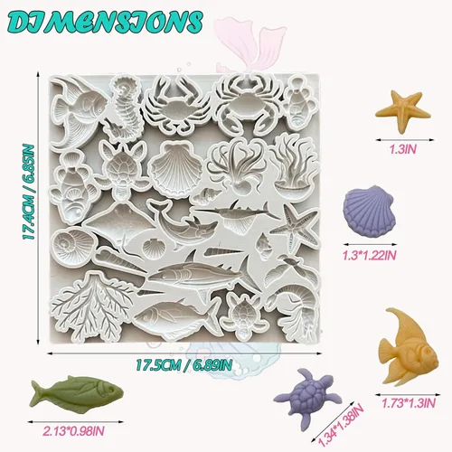 Miniatura 3 de Molde de silicona para pastel de temática marina, concha, coral, concha, tortuga, tiburón, forma de tiburón, para chocolate, caramelo, hielo, canle