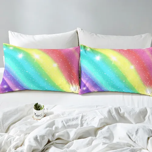 Miniatura 5 de Erosebridal Rainbow - Juego de funda de edredón para niños y niñas, diseño de dibujos animados con lazos de cremallera, 2 piezas, ultra suave, juego
