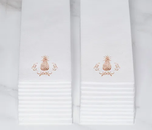 Miniatura 8 de Servilletas de papel Airlaid con estampado de piña de oro rosa, 1/6 pliegue de 12 x 17 pulgadas, toallas de mano desechables para invitados