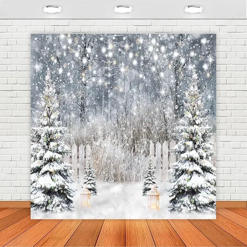 Avezano Telón de fondo de fotografía de invierno con purpurina, bosque nevado, fondo de árbol de pino, nieve, Navidad, Navidad, vacaciones, fiesta,