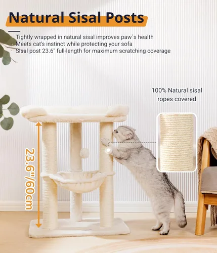 Miniatura 7 de Happi N Pets Torre de Árbol para Gatos Grande de 28 pulgadas para Gatos de Interior, Poste Rascador para Gatos con Cama Grande para Gatos Grandes