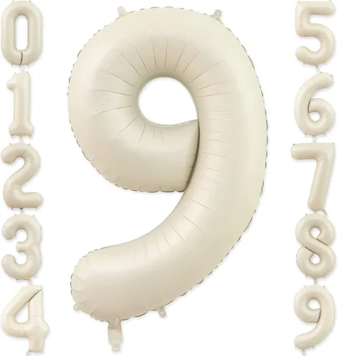 Miniatura 17 de Globos con el número 2, 2 globos, 2 globos de número 40 pulgadas, color blanco arena, grandes globos de aluminio para 2 fiestas de cumpleaños, Arena
