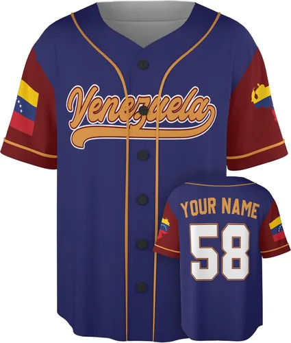 Miniatura 13 de Camiseta de béisbol personalizada de Venezuela - Camisetas deportivas personalizadas del orgullo Veneka con número de nombre, camisas de Beisbol
