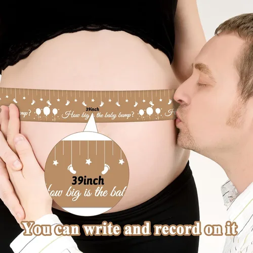 Miniatura 4 de Juegos de baby shower, cinta métrica para medir el vientre de 150 pies, cinta métrica para el vientre de mamá, cinta métrica de vientre para Marrón
