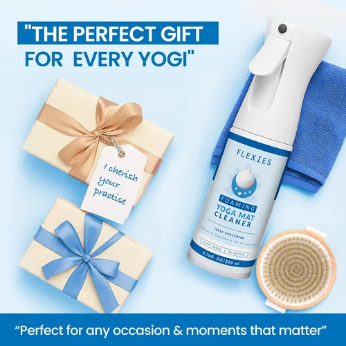 Miniatura 7 de Flexies Kit de limpieza de esterilla de yoga – Spray de esterilla de yoga a base de espuma con cepillo suave y paño de microfibra Esenciales