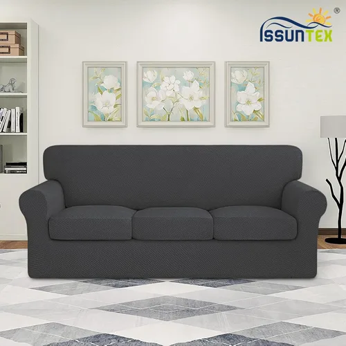 Miniatura 2 de ISSUNTEX 4 Piezas Fundas de Sofá Gruesas de Alta Elasticidad, Funda Suave de Sofá para 3 Cojines Separados, Protector de Muebles de Tela Jacquard