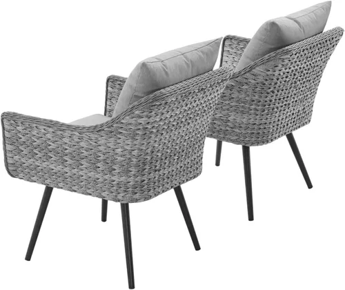 Miniatura 4 de Modway EEI-3176-GRY-GRY-SET - Sillón Endeavor de mimbre para patio al aire libre, 2 sillones, gris