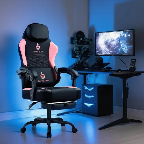 Miniatura 2 de Silla de juegos con masaje y cojín de resorte de bolsillo, sillas ergonómicas para jugadores para adultos con reposapiés 300 libras, silla de cuero