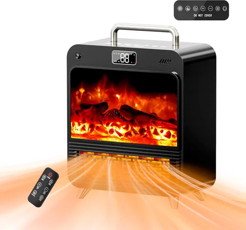 Feculs Calentador eléctrico de chimenea, calentadores de chimenea portátiles 3 en 1 para uso en interiores, calentador de espacio de 750/1500 W para