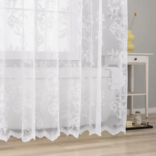 Miniatura 5 de FINECITY Cortina de ducha de encaje pequeño blanco, 1 panel, 36 pulgadas de ancho x 72 pulgadas de largo, cortina de encaje transparente