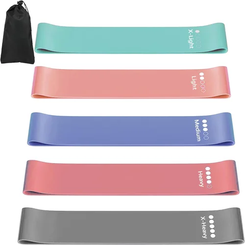 Miniatura 10 de Bandas de resistencia para entrenamiento, juego de 5 bandas elásticas para ejercicio con guía de entrenamiento y bolsa de transporte, bandas