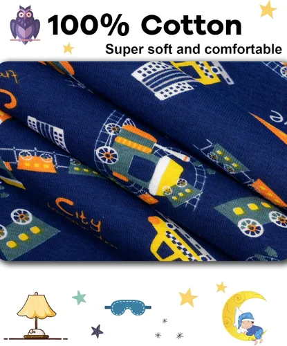 Miniatura 5 de KOBERO Boys Pajamas 4 Pieces Long Set 100% Cotton Sleepwear Size 18 Months-12 Years