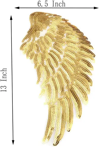 Miniatura 2 de Juego de 1 par de alas de ángel negras de lentejuelas para ropa, parches bordados para planchar, accesorios de Navidad (1 par dorado)