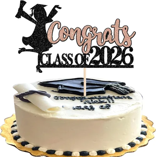Miniatura 51 de 1 paquete de decoración para tarta de graduación para niña, con purpurina, para diploma, decoración para adultos mayores 2026, para niñas, escuela