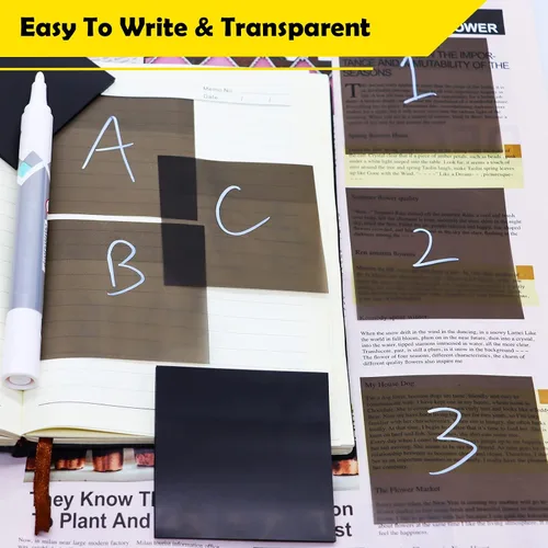 Miniatura 6 de 200 hojas de notas adhesivas transparentes negras, 3x3 pulgadas, translúcidas, autoadhesivas, transparentes, notas adhesivas Post que se ven a