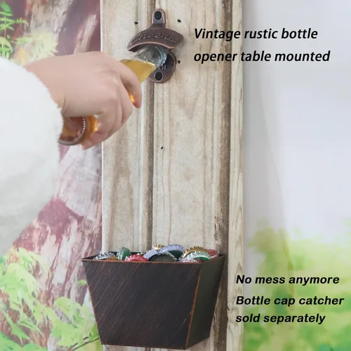 Miniatura 4 de Abridor de botellas de estilo antiguo, abridor de tapa de cerveza montado en la pared, regalo de salud, abrebotellas de soda de cobre antiguo