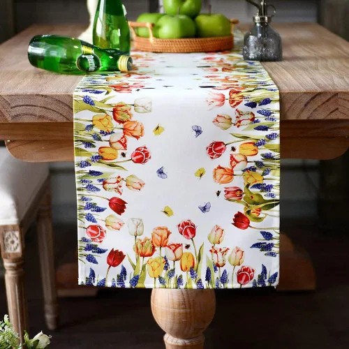 Miniatura 17 de ARTABLE Mantel Rectangular de Primavera con Estampado de Flores, Hierba y Patrones Florales Vintage, Mantel para Mesa de Pascua, Camino de Mesa