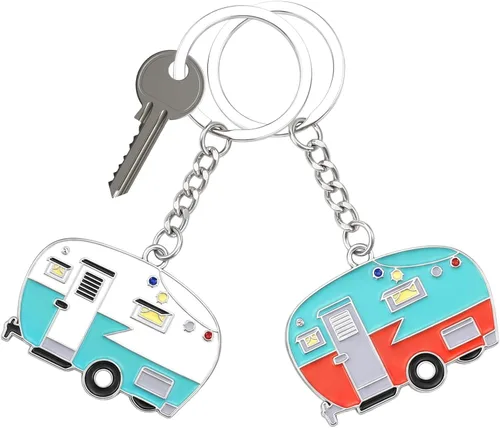 Miniatura 12 de 2 Piezas Llavero de Caravana, Llavero de Caravana RV Accesorios de Caravana para Remolques de Viaje Llavero Retro de Coche de Camping
