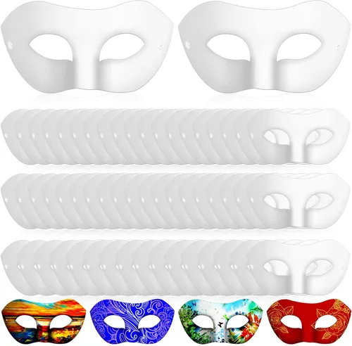 Miniatura 9 de Leyndo 24 máscaras de papel maché de media cara, color blanco, para bricolaje, Mardi Gras, Halloween, fiesta de cosplay (estilo moderno)