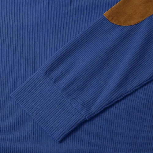 Miniatura 7 de Sudadera polo de pana para hombre, manga larga, rasgada, texturizada, suéter Vinatge con parches y botones