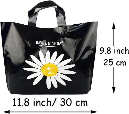 Miniatura 3 de 50 bolsas de plástico para mercancías de 9.8 x 11.8 pulgadas, bolsas de compras al por menor con asas, margarita negra (más patrones disponibles)