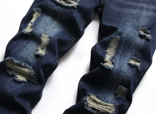 Miniatura 3 de Pantalones de mezclilla lavados rasgados y desgastados para hombre